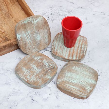 Handmade Wooden Coasters for Home & Office Decor - Pack of 4